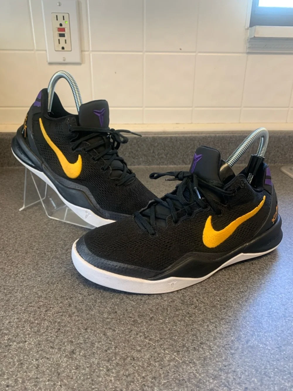 Nike Kobe 8 Protro Lakers Away Boys 4.5 Black Gold Basketball Sneakers EUC